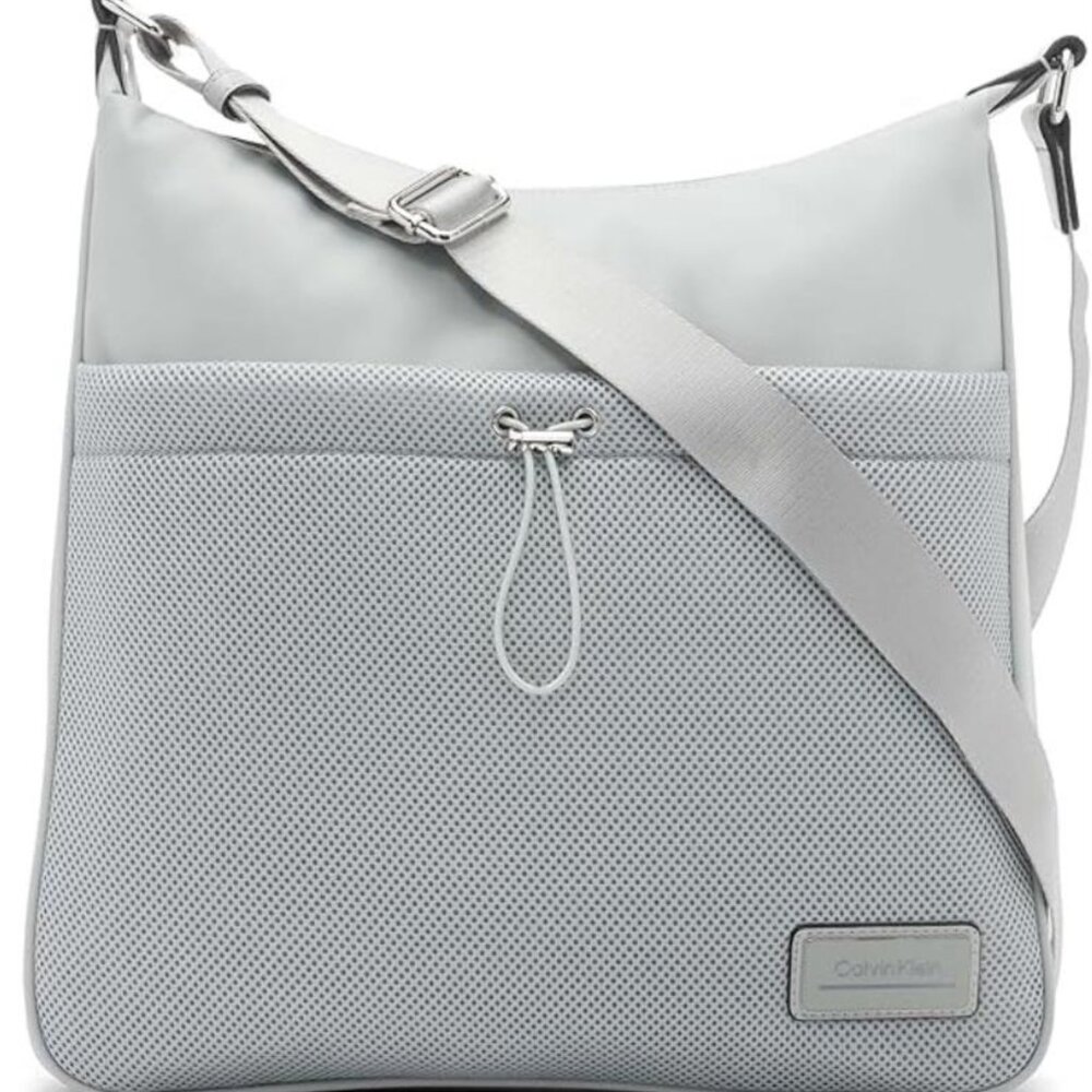 Calvin Klein Jessie Mesh Pocket Nylon Messenger Bag Purse Shoulder NWTs Silver